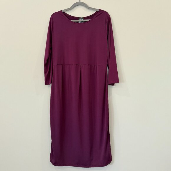VKY & Co Sleek Plum Dress 3/4 Sleeve Round Neck 1X - Picture 1 of 5